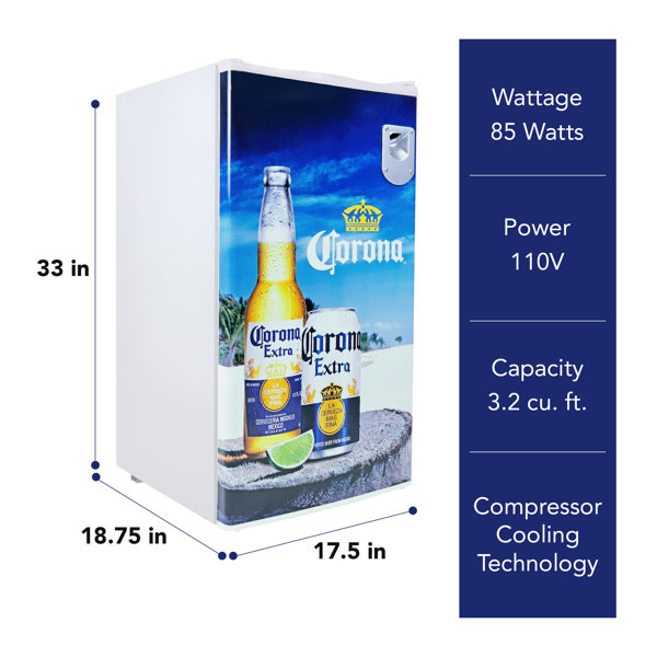 Corona 3.2 cu ft Mini Fridge, 90L Compact Fridge with Bottle Opener